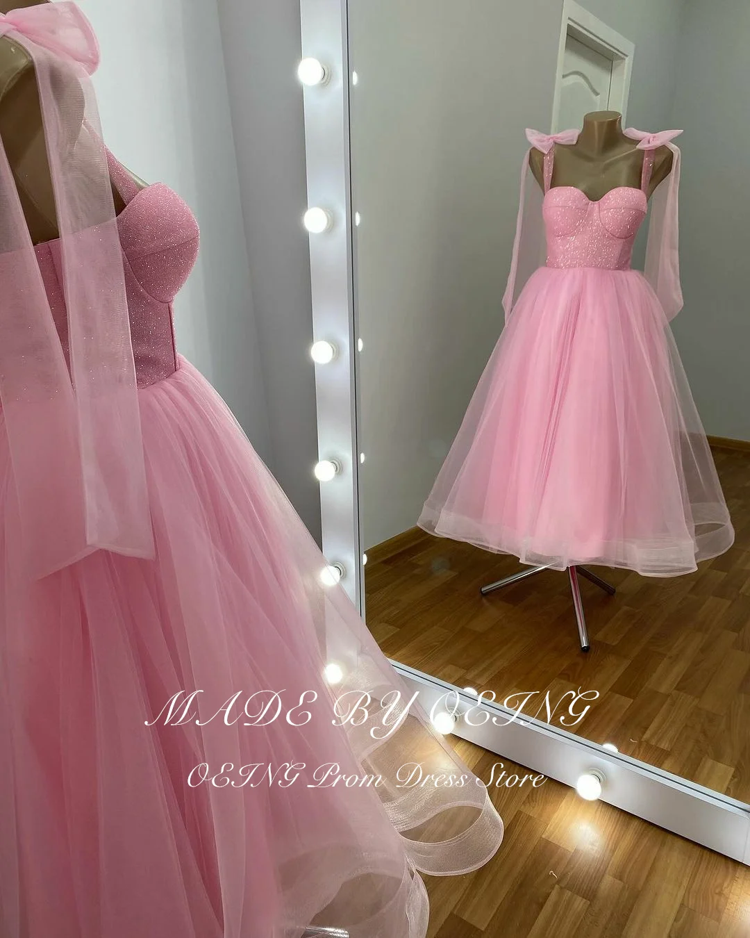 OEING Fairy Pink Evening Dresses Glitter Sweetheart Ankle Length Prom Gowns Princess Formal A Line Party Dress Custom Size