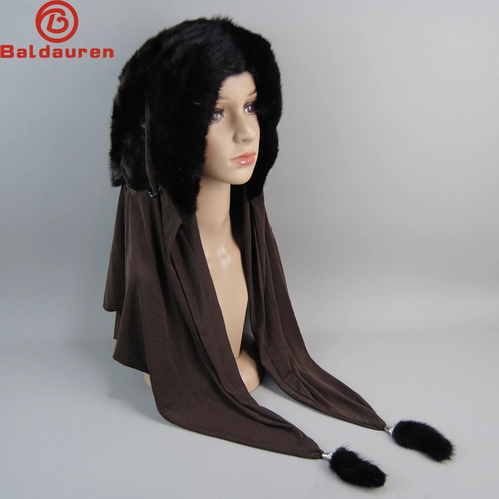 ขายร้อน Lady Handmade ของแท้ Mink Fur หมวกผ้าพันคอผู้หญิงฤดูหนาว Warm Mink Fur Hooded ผ้าพันคอ Full Pelt กลางแจ้ง Fur Muffle