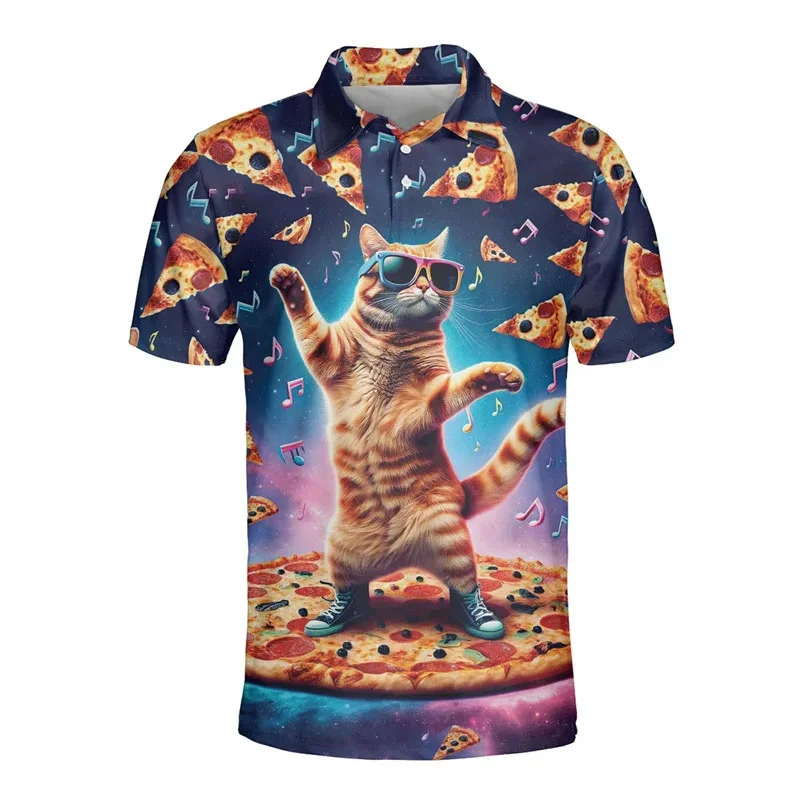 Cat Animals Pattern Polo Shirt Men Women Food 3D Printed T Shirts Summer Casual Street Oversize Button Tees Short Sleeve Tops