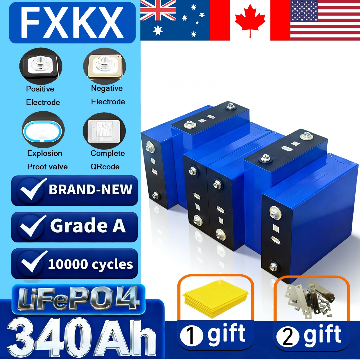 3.2V340AH Lifepo4 Battery Rechargeable Grade A 10000Cycles D