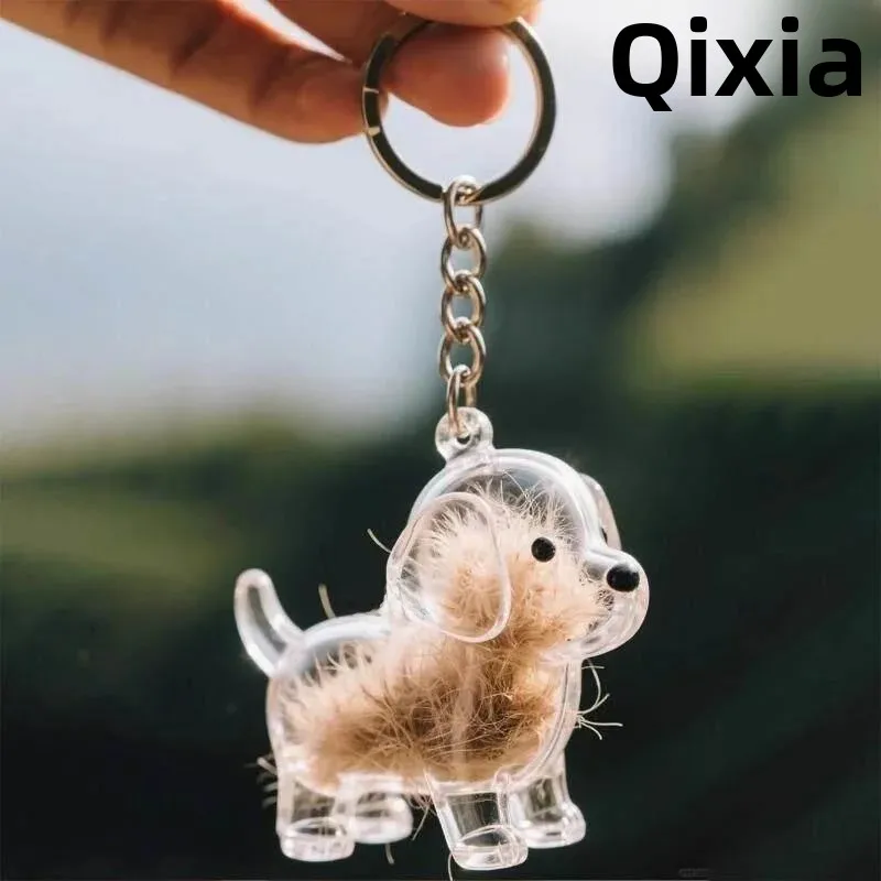Transparent Dog Fur Storage Keychain Cute Creative School Bag Backpack Hanging Ornament Capsule Memorial Pendant