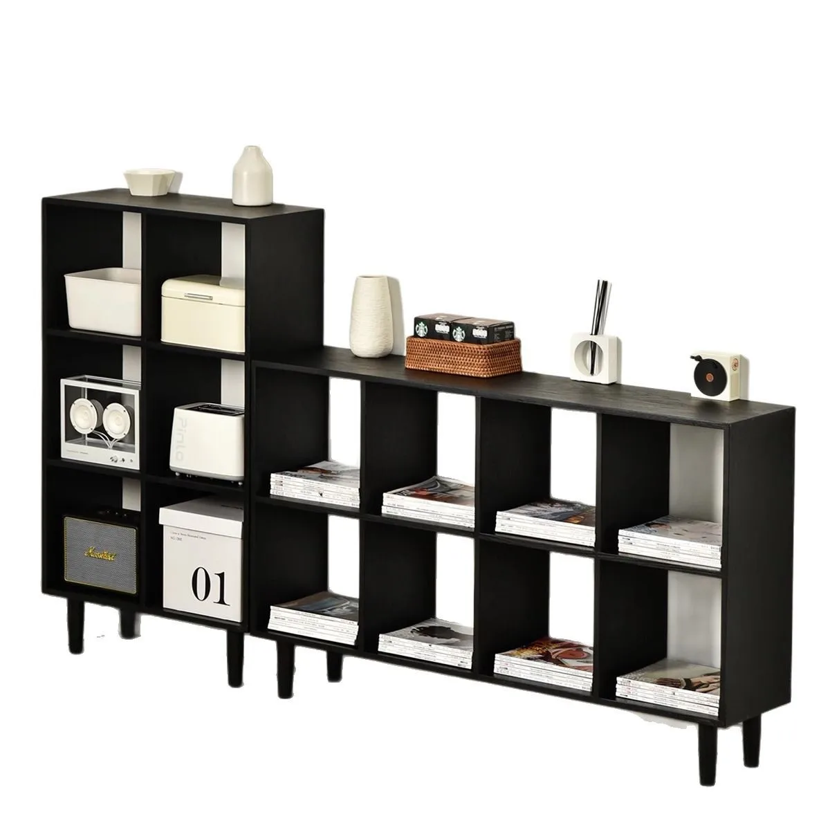 Customizable Customizable Bookshelf Floor-to-ceiling oak storage Black lattice rack