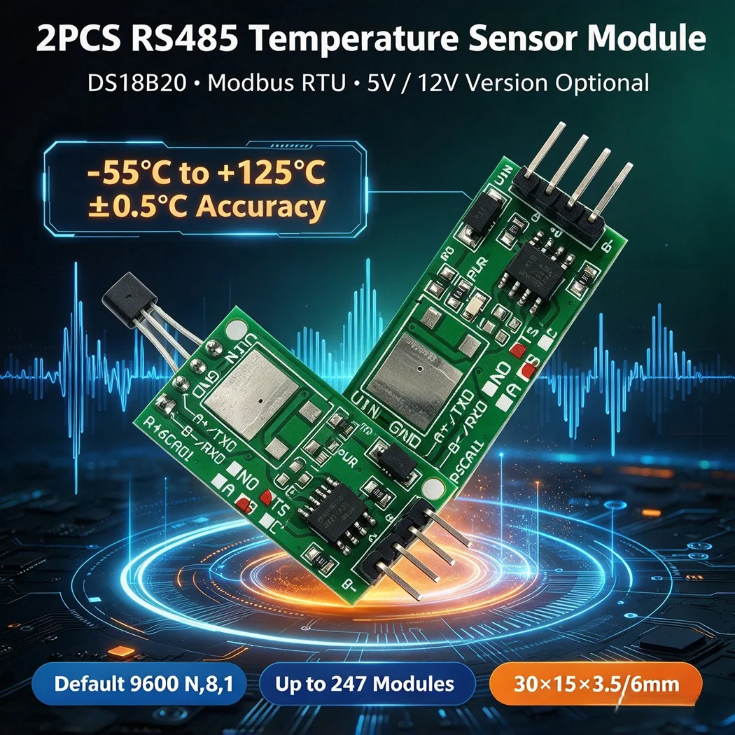 2Pcs Modbus RTU Temperature Sensor Module RS485 TTL232 DS18B20 DC3.7-5.5V DC6-25V Temperature Transmitter
