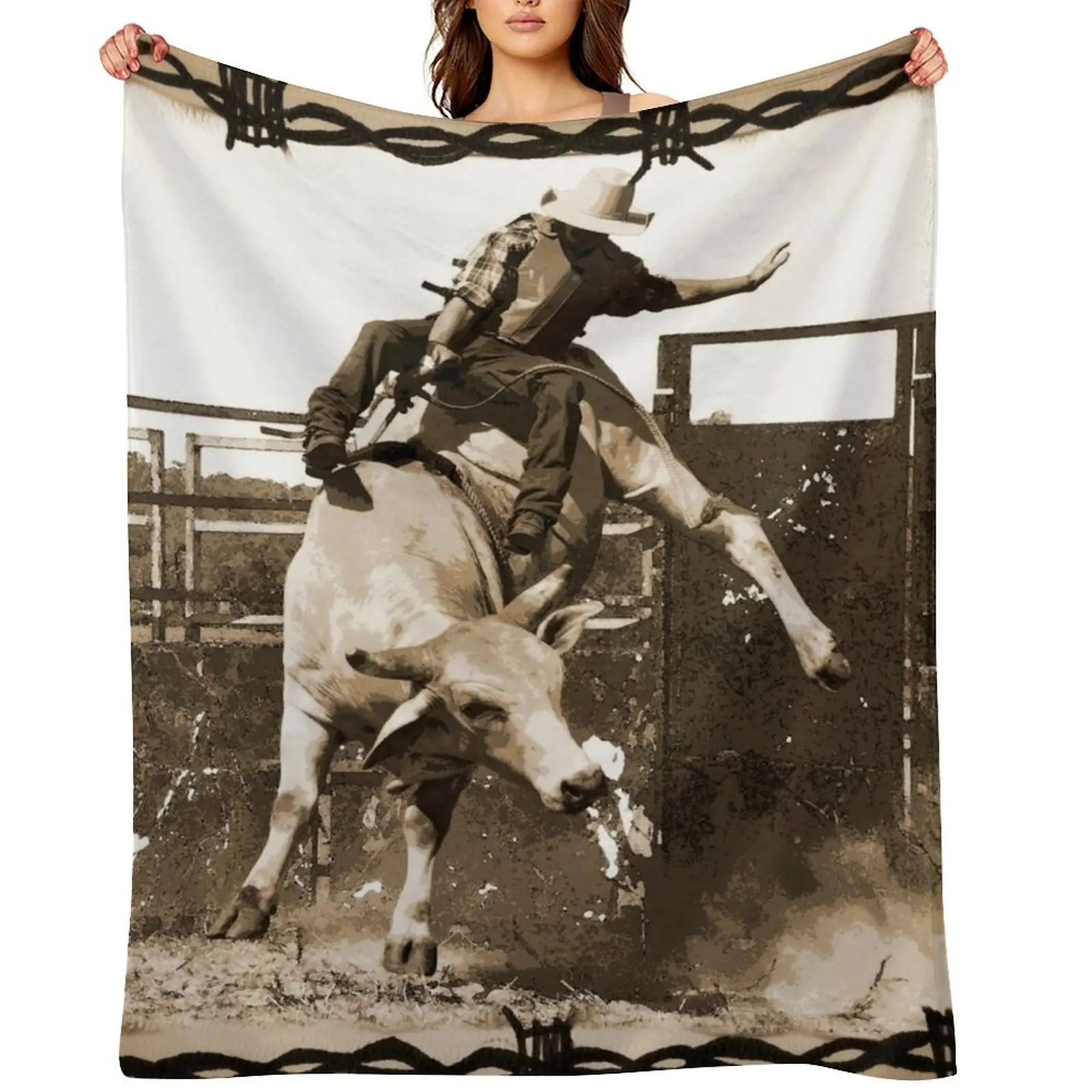 

BULL RIDER, RODEO QUOTES, ROUGH STOCK RIDERS Throw Blanket Furry Soft Big Decoratives Camping Blankets