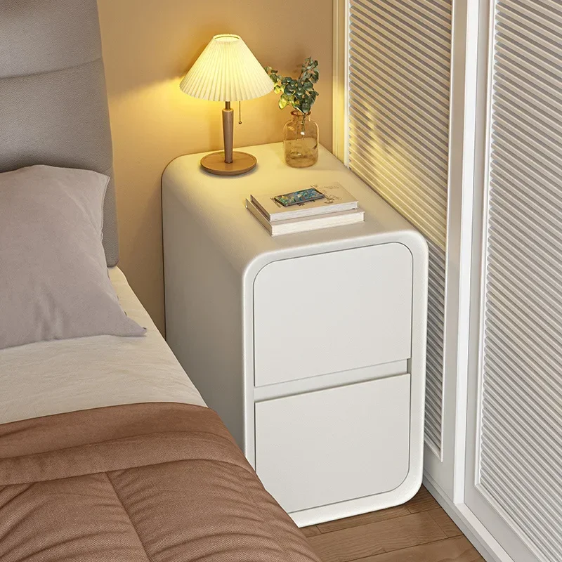 Firm Bedside Table Narrow Bedside Storage Storage Small Cabinet Bedroom Cream Wind Solid Wood Double Pumping Crack Practical