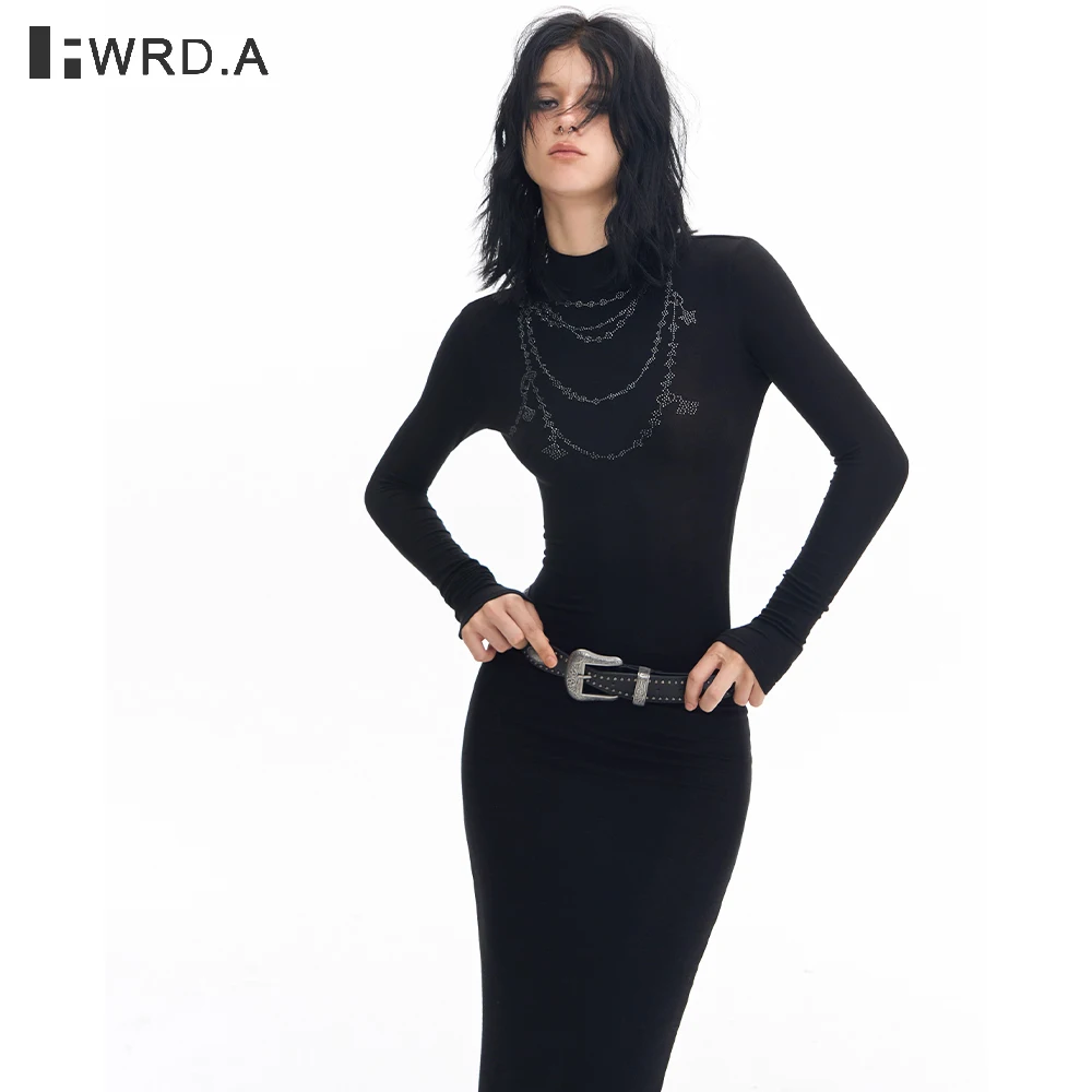 

FWRD 2025 Rhinestone Wool Knit Bodycon Dress High Elastic Long Sleeve Slim Fit Autumn Winter Base Layer Dress#FWRD6022