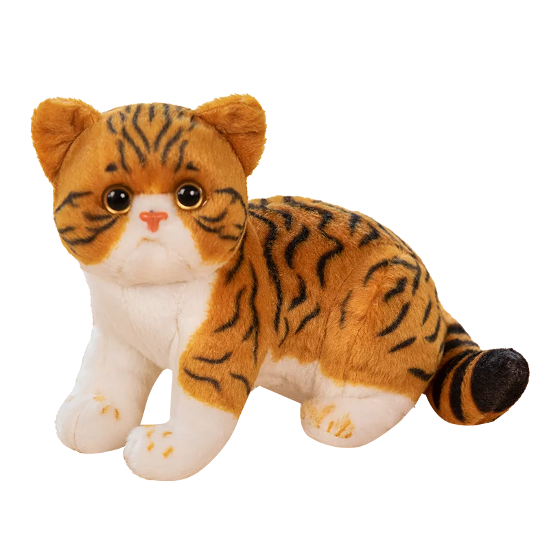 Big Face Simulation Plush Cat Doll Brown Grey Animal Plushie Stuffed Like Real Stripe Three Colors Little Kitten Birthday Gift