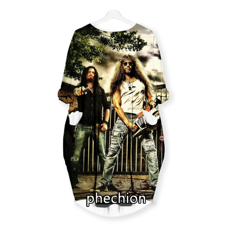 phechion New Fashion GRAVE DIGGER 3D Print Dresses Casual Mid-length Dress Women Clothing Pocket Long Sleeve Tops T34