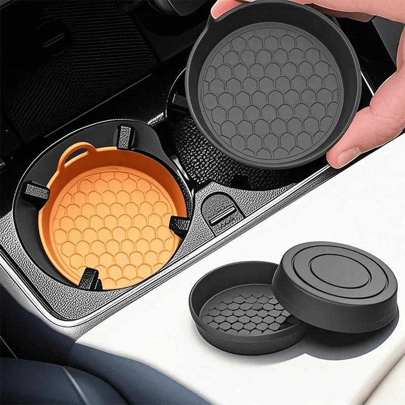 2Pcs Silicone Car Coasters - Non-Slip Heat-Resistant Cup Holder Mats, Spill-Proof Eco-Friendly Design for Most Cars