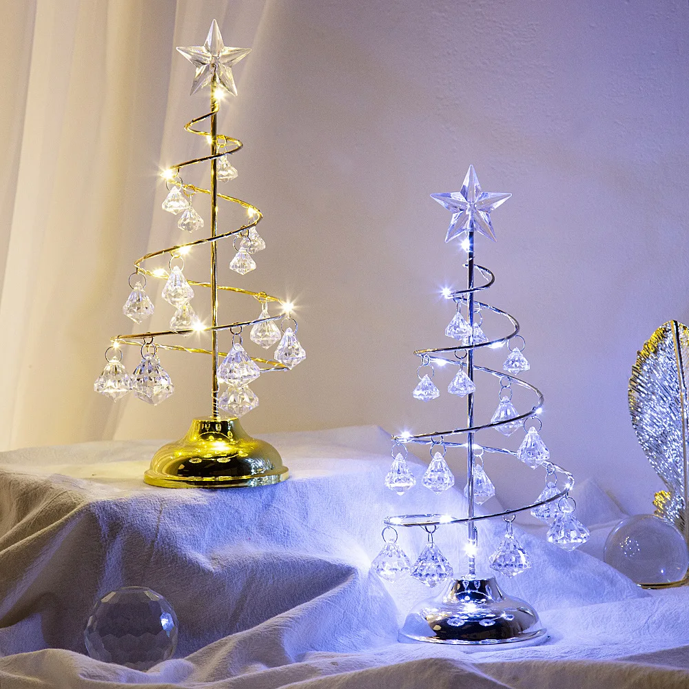 

LED Christmas Tree Table Lamp Battery Power Modern Crystal Desk Decor Light Bedroom Living Room Christmas Gift Table Lights