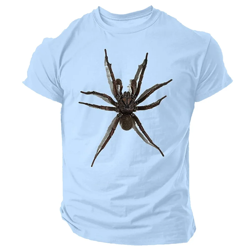 Men's T-shirt with simulated spider print, crew neck, short sleeve, fashionable, trendy, versatile, casual, and comfortable top.
