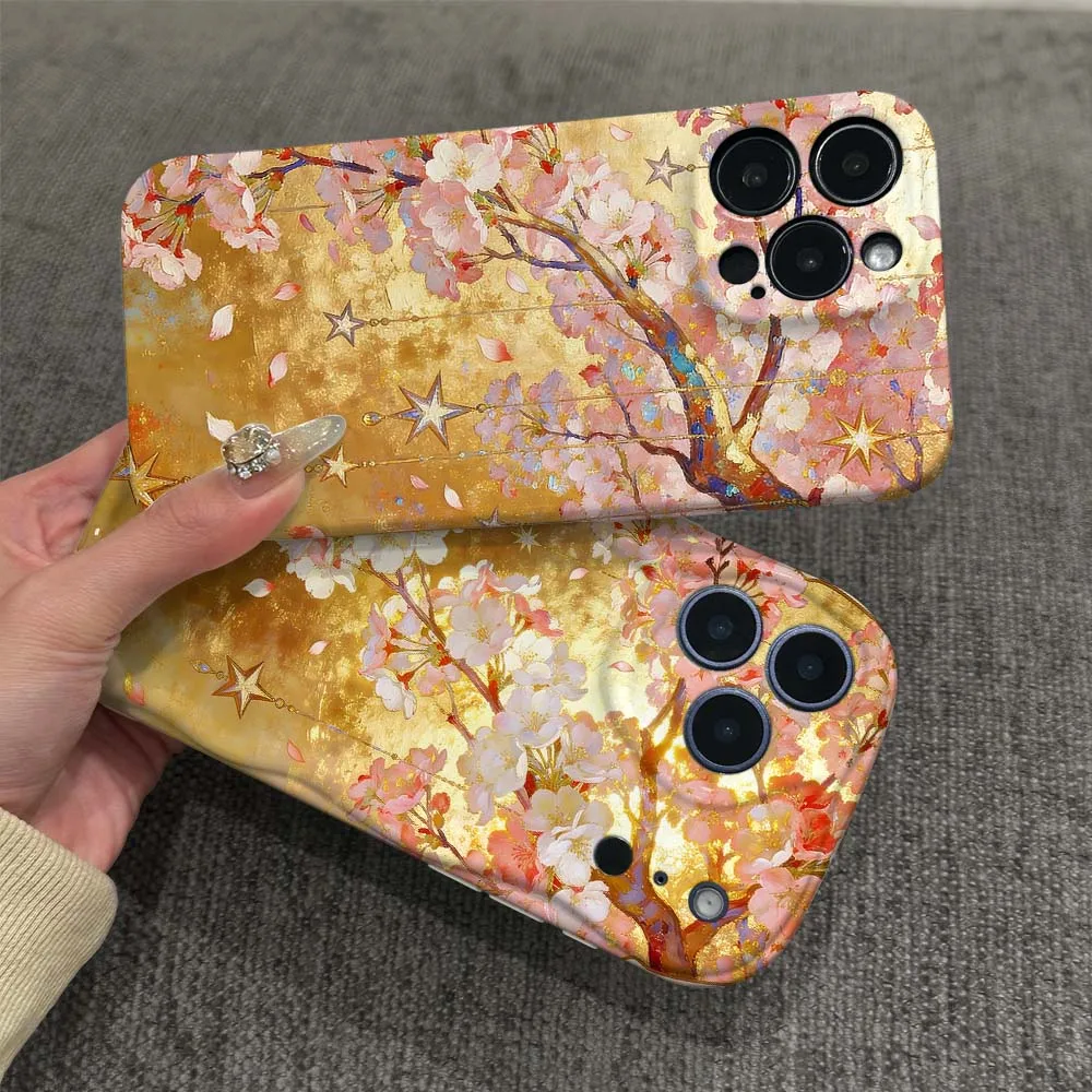 

Blooming Cherry Starry Art Phone Case For Apple iPhone 11 12 13 14 15 16 17 16E Air Plus Pro Max 2022 Wave Oil Film