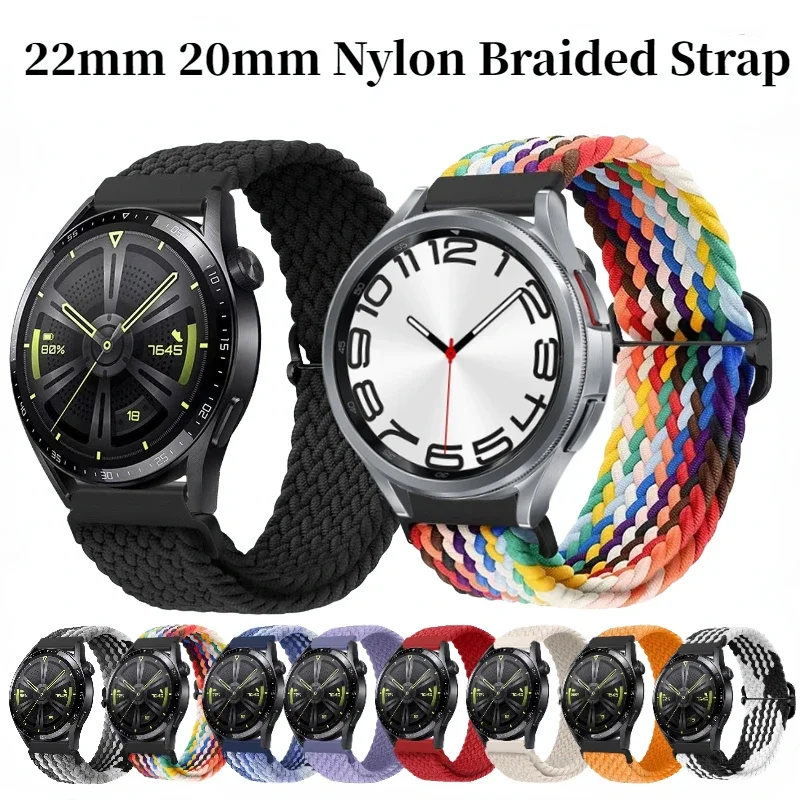 Correia trançada de nylon para Huawei Watch, pulseira de tecido, pulseira, cinto Amazfit GTR 4 GTS4, Samsung 4 3 GT4-3, 6 5 4 3, 22mm, 20mm