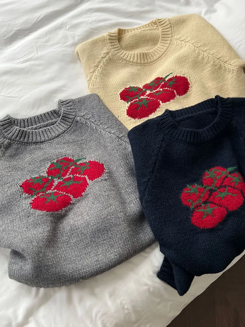 トマト ラウンドネック 秋 ふわふわ 若返りニットセーター