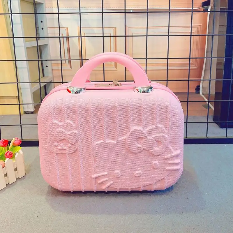 MINISO 14 Inches Cosmetic Case Hello Kittys Fashion Kawaii Cartoon Suitcase Water Proof Wear-Resistant Small Luggage Girl Gift