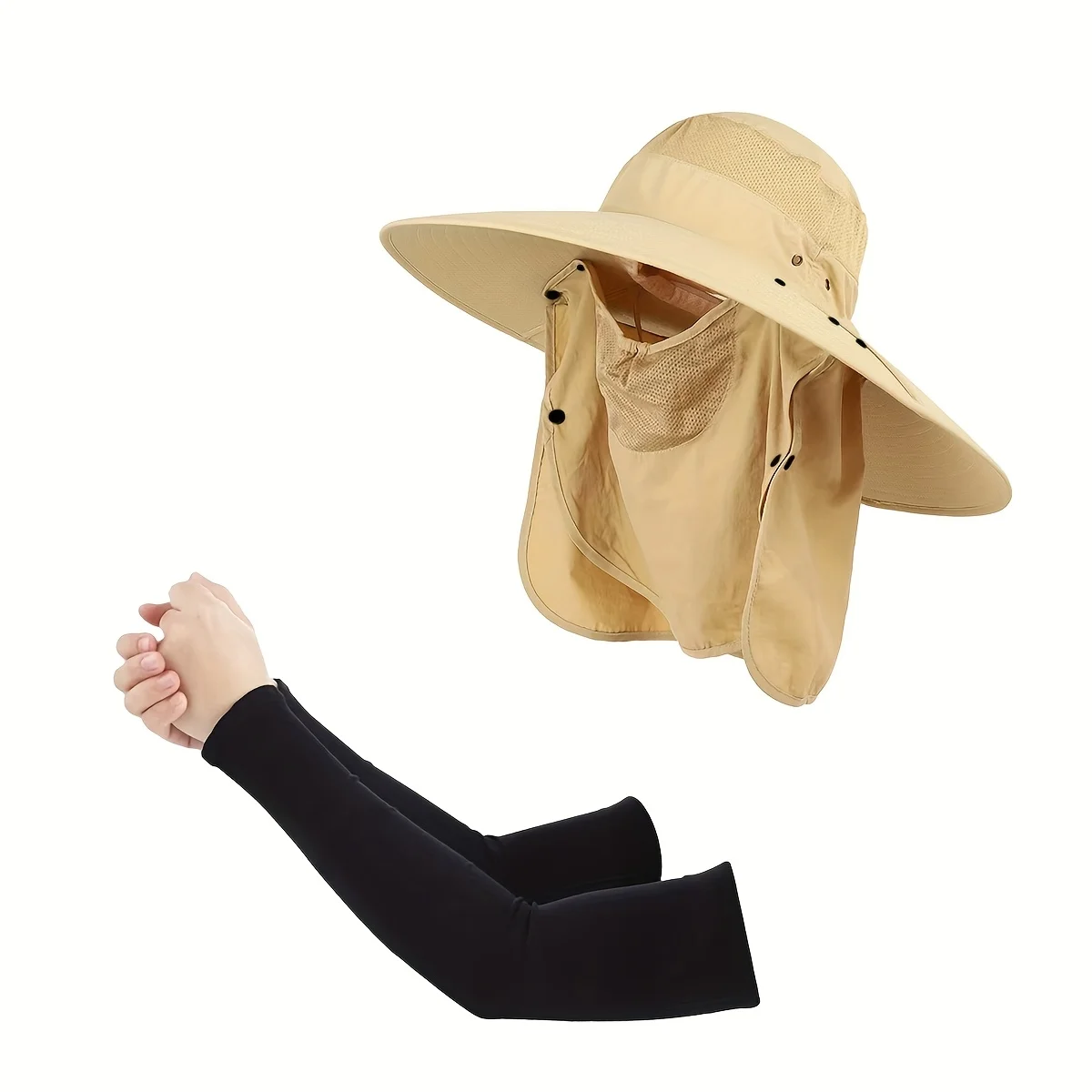 Sommer-Sonnenschutzhut mit abnehmbarer Sonnenmaske, Sonnenschutzärmeln, Vollgesichts-, Nacken- und Armschutz, atmungsaktiver, tragbarer Outdoor-Sonnenhut – Detail 10