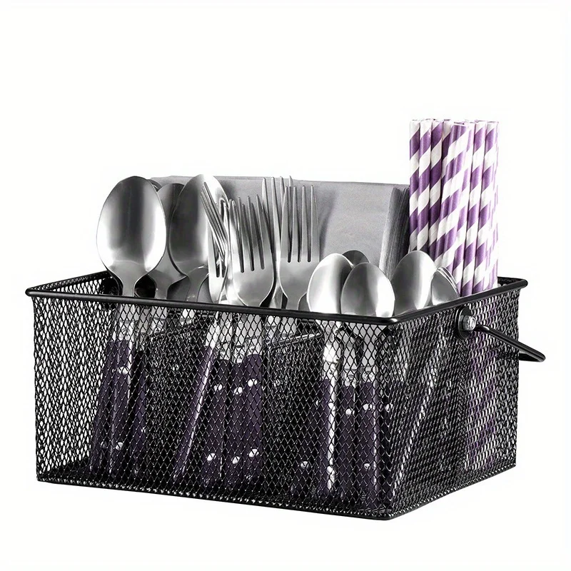 

1pc Metal Kitchen Utensil Holder, Utensil Holder, Utensil Finishing Organizer With 4 Compartments, Cutlery Holder For Kitchen Di