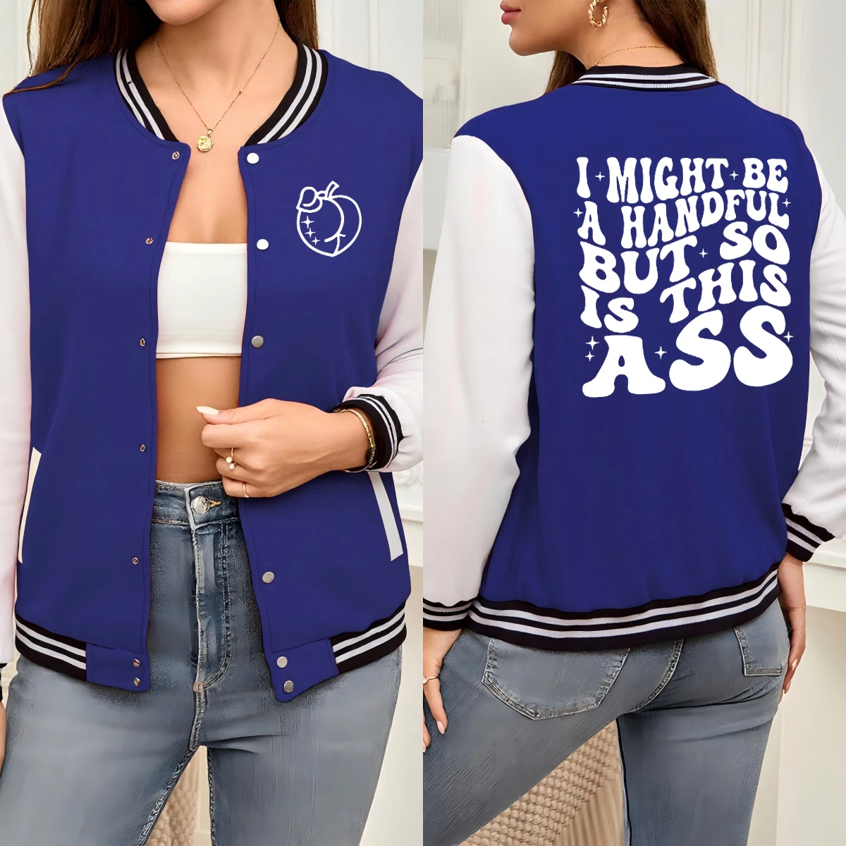 

I Might Be A Handful But So Is This A Ss Design Jackets Women Harajuku Soft Jacket Casual Loose Baseball Jersey Button Y2K Veste