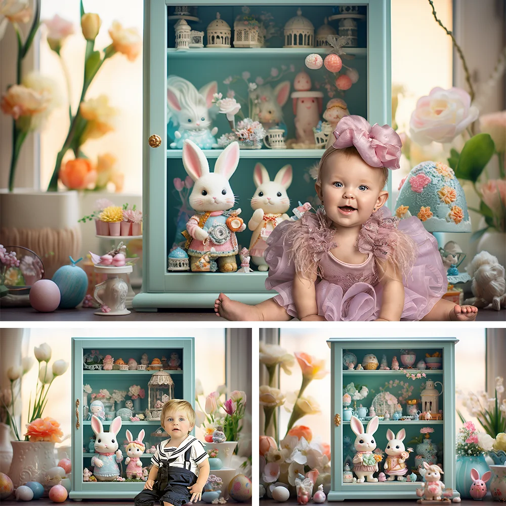 Bunny Photography Backdrop Easter Decoration Easter Eggs Toy Bunny Newborn Baby Shower Kids Birthday Portrait Photo Background