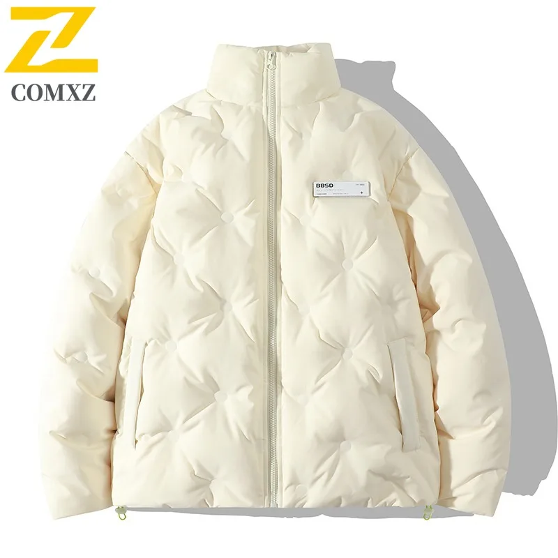 COMXZ Men Puffer Jacket Lattice Design 90 Percent White Duck Down Warm Filler Down Streetwear Trendy Lightweight Winter Coat