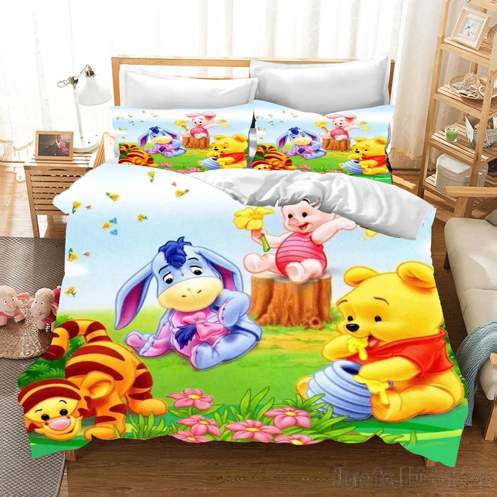 Cartoon Winnie The Pooh Love Child Duvet Cover Set HD Comforter Cover Bedclothes for Kids Bedding Sets Bedroom Decor