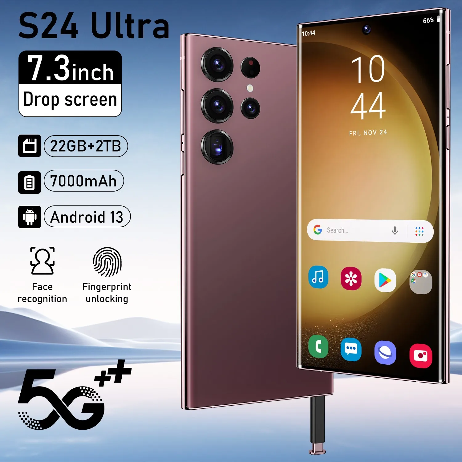 S24 Ultra Smart mobilephone 7000mAh Battery 50MP+108MP Camera 22GB +2TB Expandable Face Recognition Unlockmobilephone