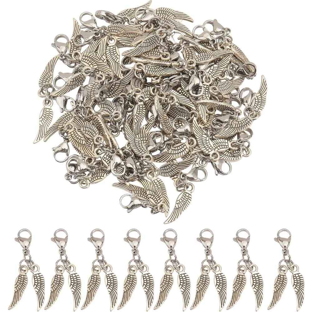 

48pcs Angel Wings Clip on Charm Style Feather Angel Wings Charms Style Alloy Wing Pendant Dangle Wing Charms