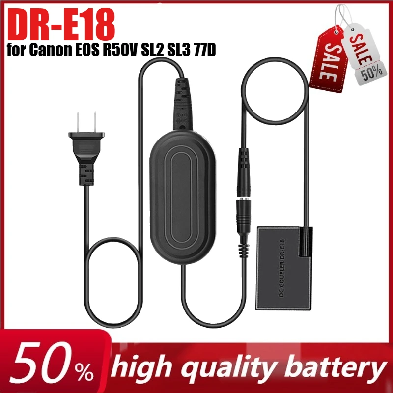

DR E18 DR-E18 Dummy Battery ACK E18 ACK-E18 AC Adapter for Canon EOS R50V SL2 SL3 77D 200D 250D T6i T6s T7i T8i
