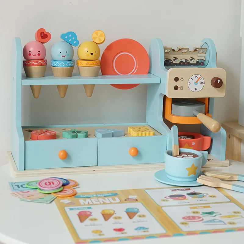 

Wooden Ice Cream Toy Set Kitchen Pretend Play Toy For Kids Ice Cream Counter Playset Early Education Gifts For Boys And Girls