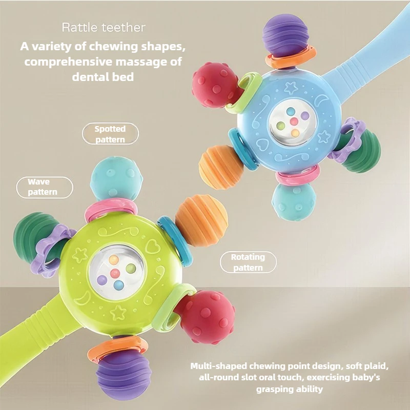 Baby siliconen bijtring ontwikkelingsspeelgoed 0 6 12 maanden sensorische rammelaar bijtring voor peuter handgreep speelgoed educatieve spelletjes
