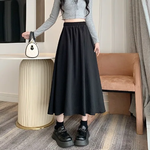 

2024 Women Spring Summer New Long Elastic High Waist Skirt Female Loose Big Swing Skirts Ladies Solid Color Pleated Skirts B210