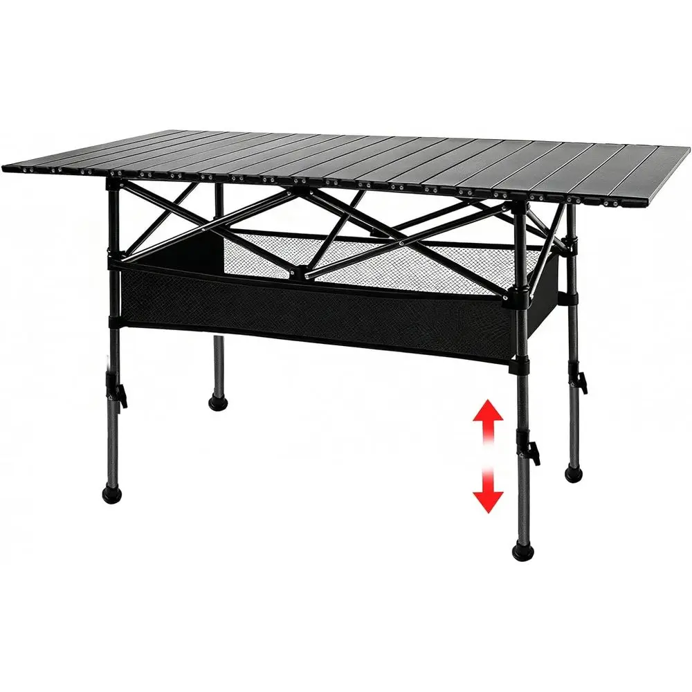 

Portable Folding Camping Table with Adjustable Height, Storage Net, and Carry Bag, Suitable for Outdoor and Indoor Use, 47.2 x 2