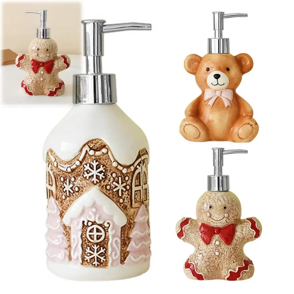 Decorative Dispenser Christmas Ceramic Dispenser Set Gingerbread Man Liquid Hand Container Refillable Shower Gel for Bathroom