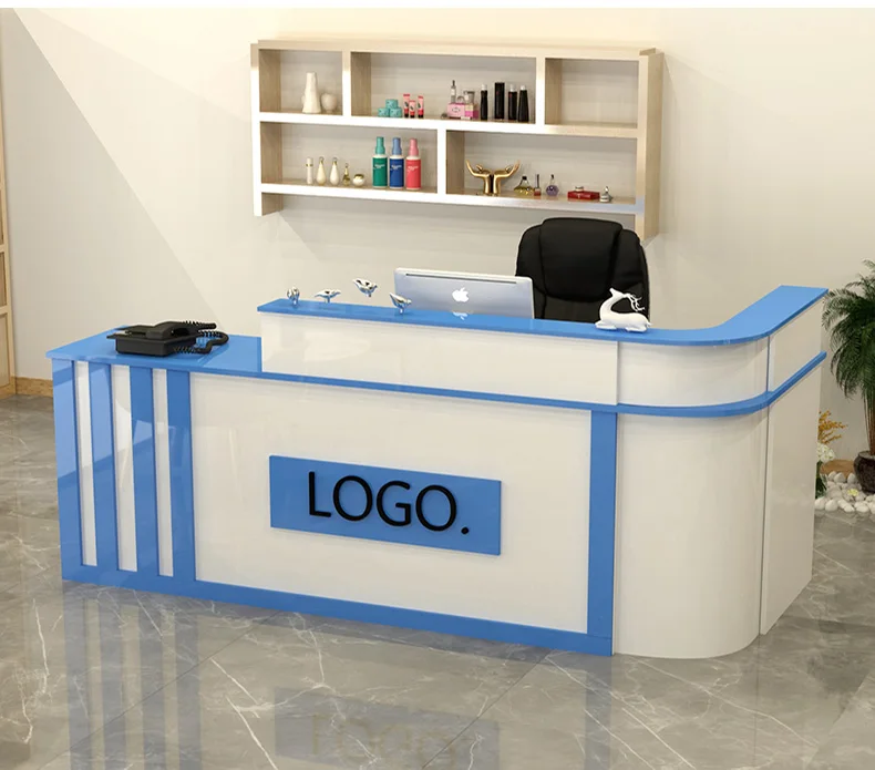 

The companys reception desk, bar counter, cashier corner education and training institution, semi-fillet paint is simple modern