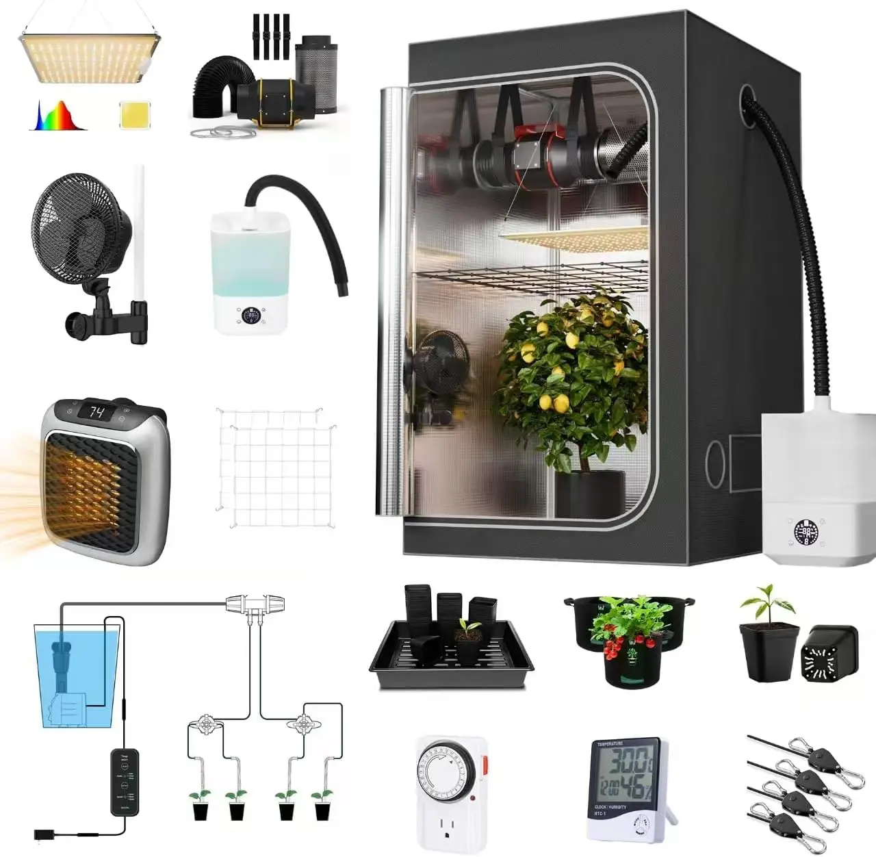 

Grow Light Grow Tent Kit with 4" Fan, Filter and Humidifier