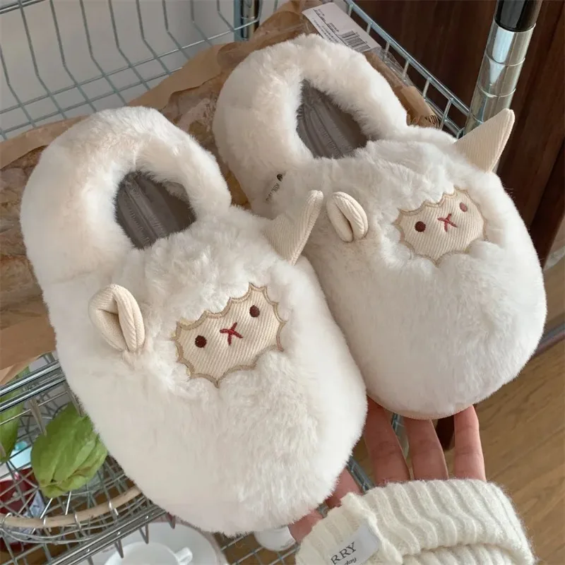 

Winter Couple Cotton Slipper Cartoon Plush Warm Fluffy Faux Fur Cute Slipper for Women Design Indoor Home Cotton Shoes for Woman