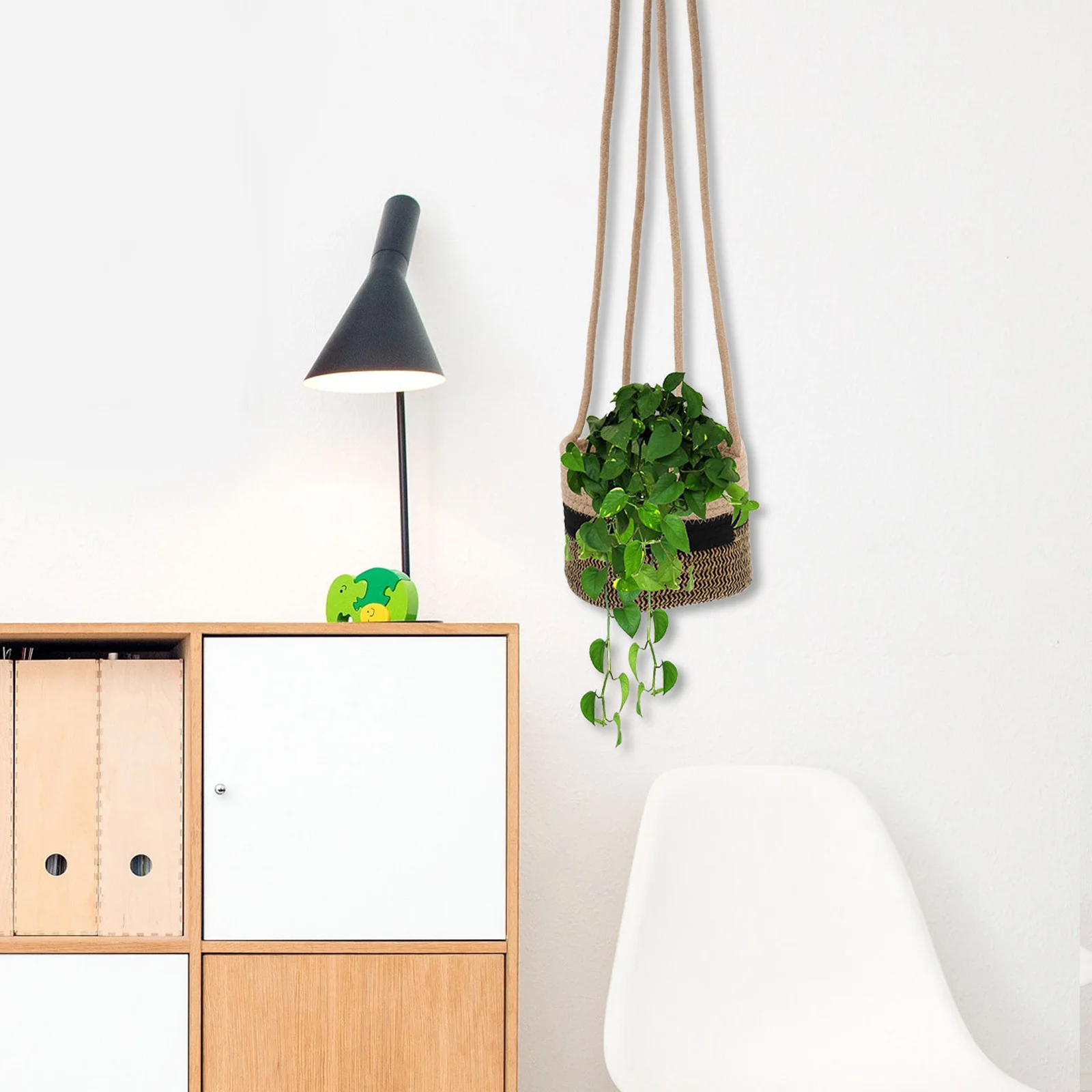 

Cotton Rope Woven Basket Foldable Hanging Planter Rustic Indoor Plant Pot for Home Office Storage Decorative Organizer