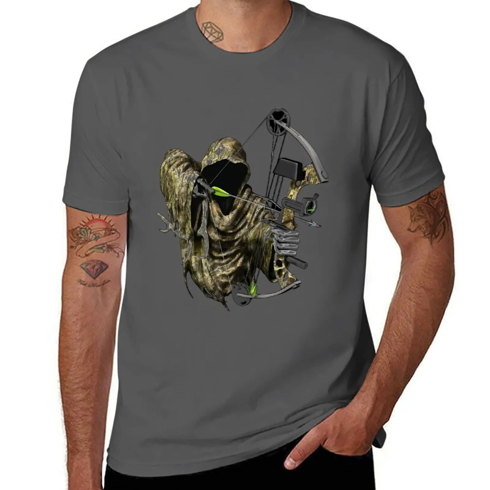 Reaper Archer Grim 3D T-Shirt Simple Line Art Print Tee