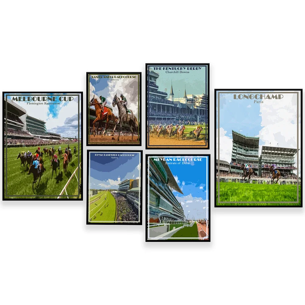 Parque de Santa Anita, Churchill Downs, Kentucky Derby, Sydney Horse Racing Mount Everest, Dubai Racecourse, poste de lona de viaje deportivo