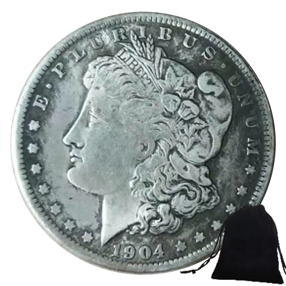 

Luxury 1904 US $1 Dollar Liberty Art Coins Fun Memorial Pocket Coin Commemorative Morgan Dollar Good Luck Coin+Gift Bag