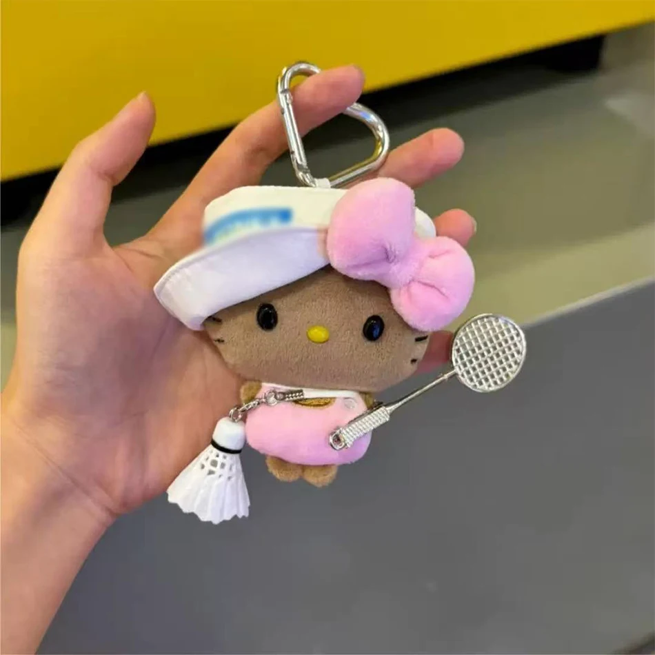 Hello Kitty Plush Pendant Cute Tan Brown Keychain Bag Charm Soft Stuffed Doll Accessory Trendy Mini Figure Gift