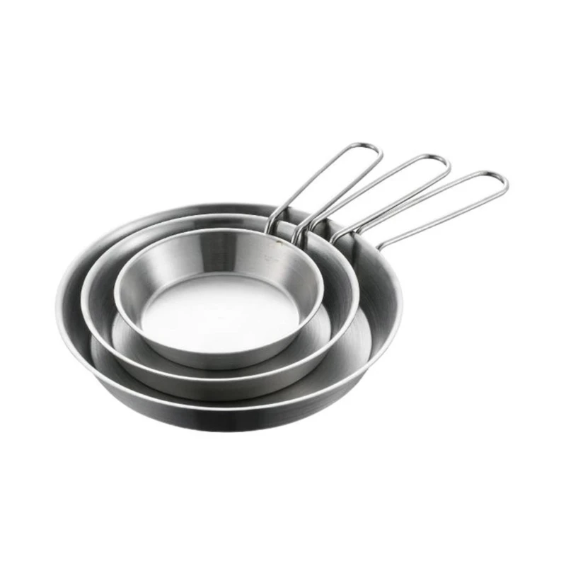

304 Stainless Steel Folding Skillets Portable Nonstick Frying Pans with Removable Handle Practical Kitchen Cookware 45BE