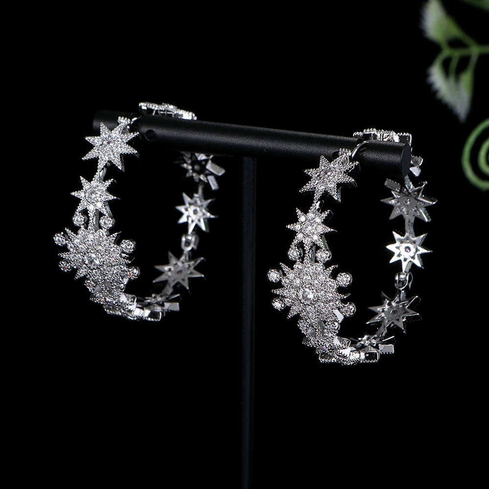 

Luxury Star Bling Bling Full Mirco Paved Micro Zirconia Women Bridal Dress Wedding Brazil Hoop Earring Fashion Jewelry E10440