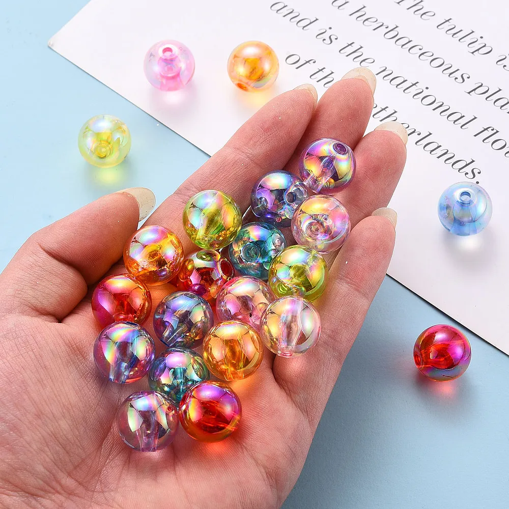 PandaHall 220 Stück AB-beschichtete transparente Acryl-Rundperlen, 16mm Mehrfarbige Schillernde Oberfläche für DIY Armband Schmuck Basteln – Detail 4