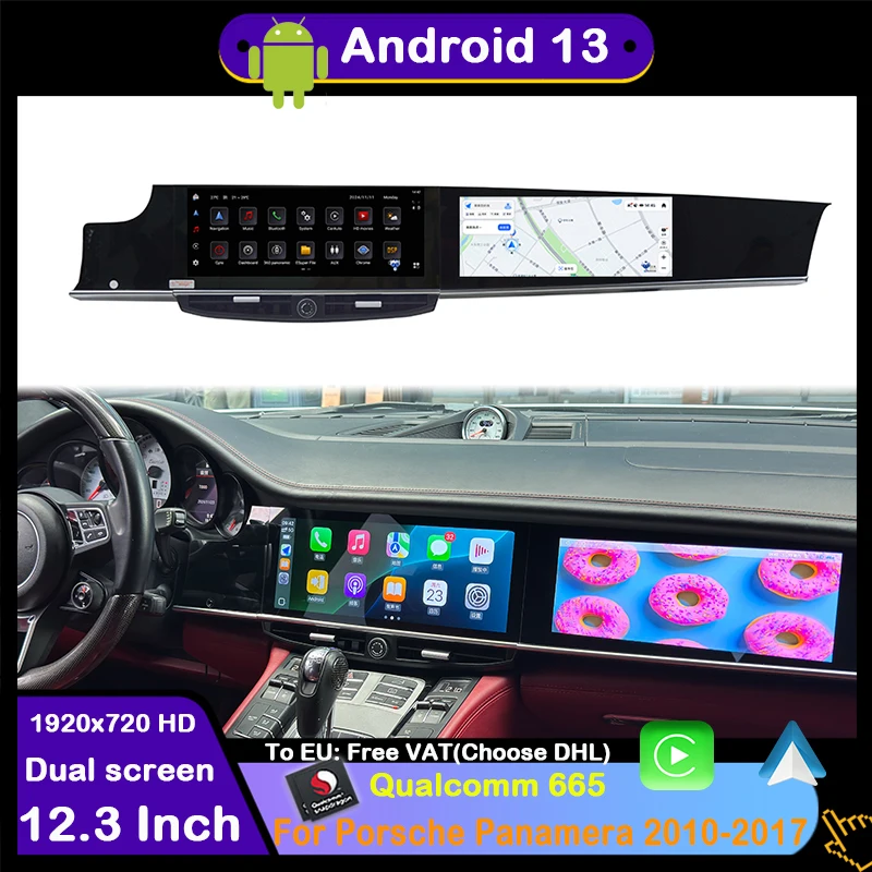 New Style Dual Screen Car play For Porsche Panamera Android 13 Carplay Auto Car Multimedia Player Radio Navigation IPS Screen