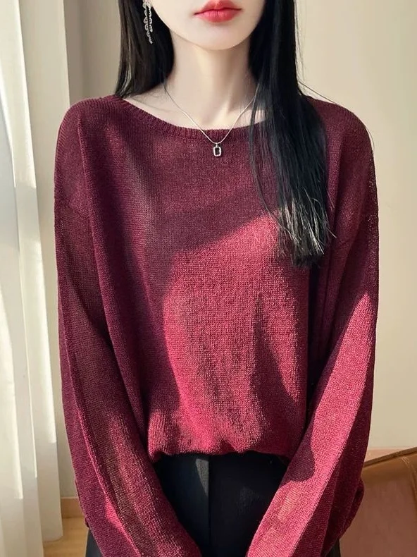 

Женский корейский свитер больших размеров с круглым вырезом, цветной, вязаный, с длинными рукавами, облегающий, базовый слой, повседневный, удобный, теплый