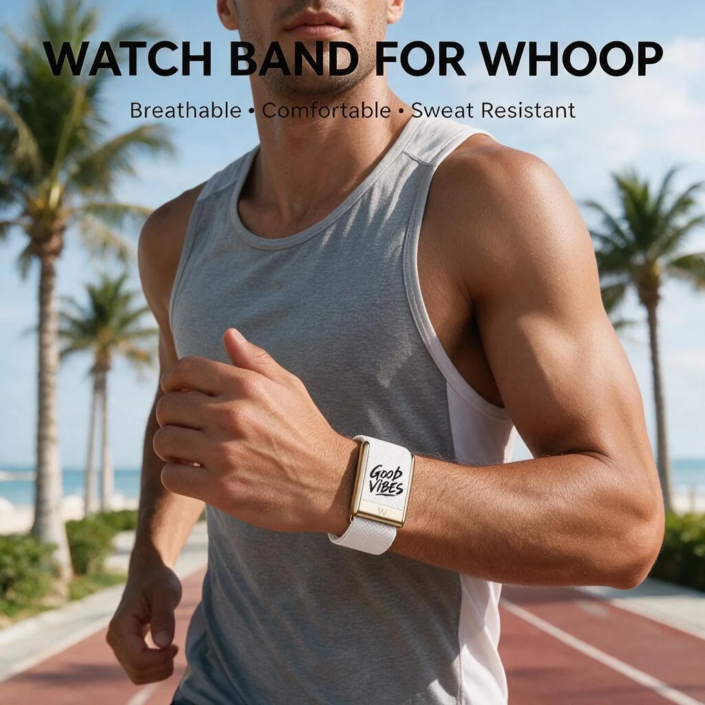 Compatible with WHOOP 5.0 MG Letter Pattern Stretch Nylon Woven Sport Replacement Wristband U-Shaped Metal Clasp