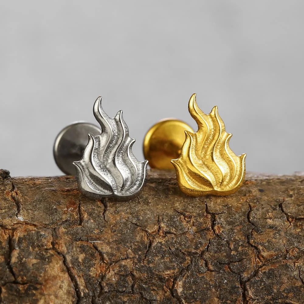 Twolobes 1PC ASTM F136 Titanium Blaze Labret Piercing Stud Internal Threaded Flat Back Lip Ring Helix Tragus Conch Jewelry