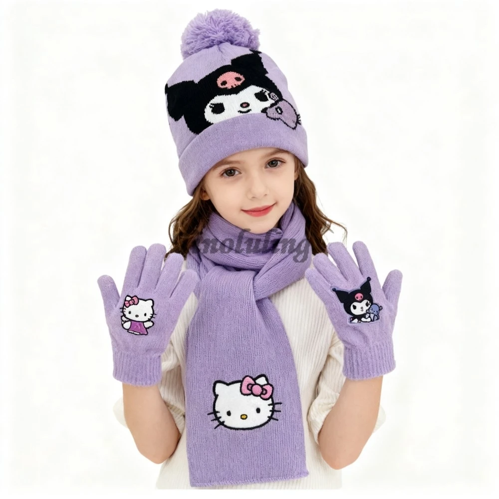 Topi Anak Musim Gugur Musim Dingin Baru, Topi Rajut Hangat Motif Hewan Kartun dengan Syal dan Sarung Tangan, Topi Anak Laki-laki Perempuan, Topi Natal Anak 3pcs/Set