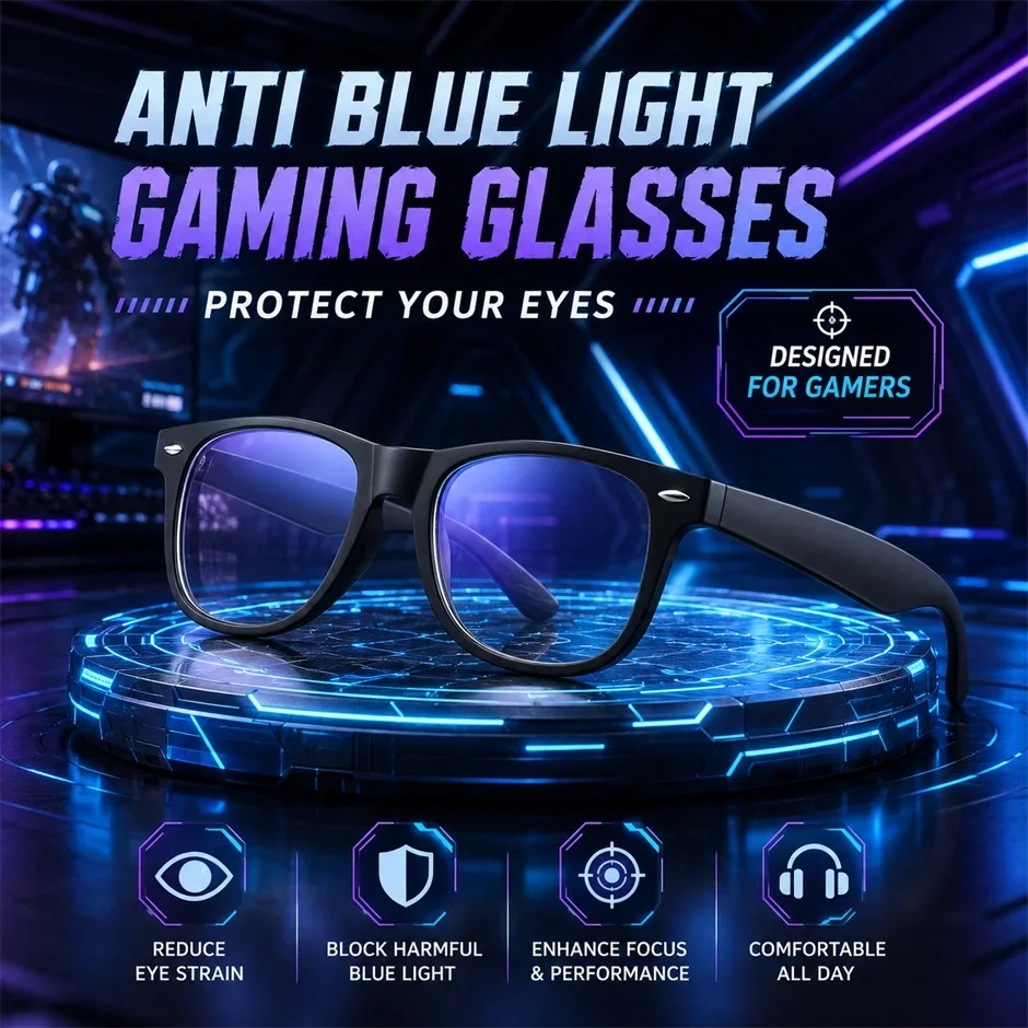 Gaming-Brille mit Blaulichtfilter, HD-Klarglas, Blendschutz, Computerbrille zur Linderung von Augenbelastung für Büro, Laptop und Gaming – Detail 8